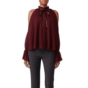 Ramy Brook Burgandy Silk Cold Shoulder Blaine Top. Size XS.